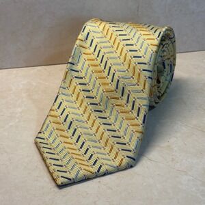 Jos A Bank Necktie Men's Silk Yellow Blue Gold Geometric Pattern Made in Italy‎